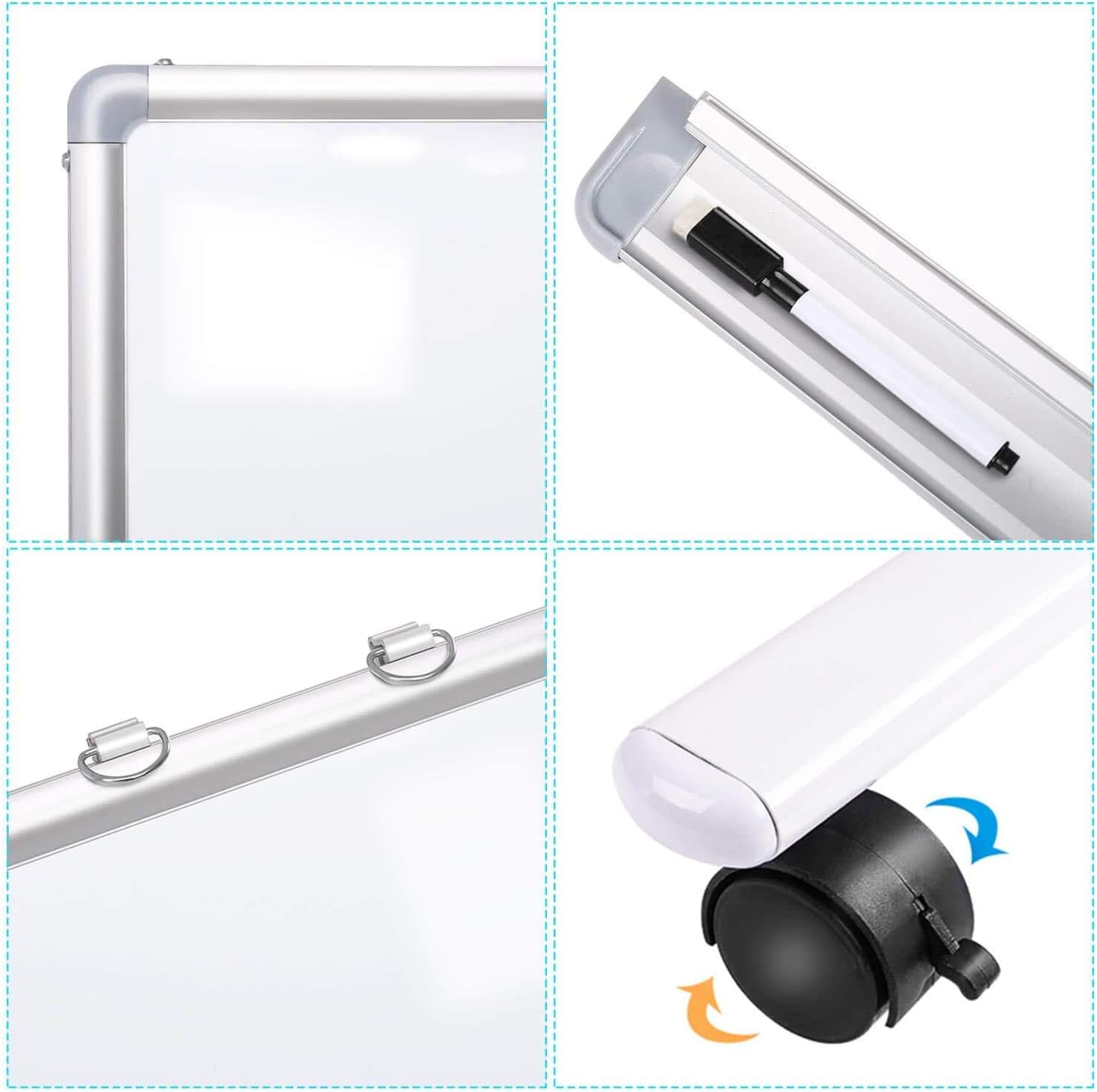 Pizarra blanca móvil de 48 x 36 pulgadas, pizarra magnética de borrado en seco de doble cara, soporte rodante grande portátil sobre ruedas, oficina,