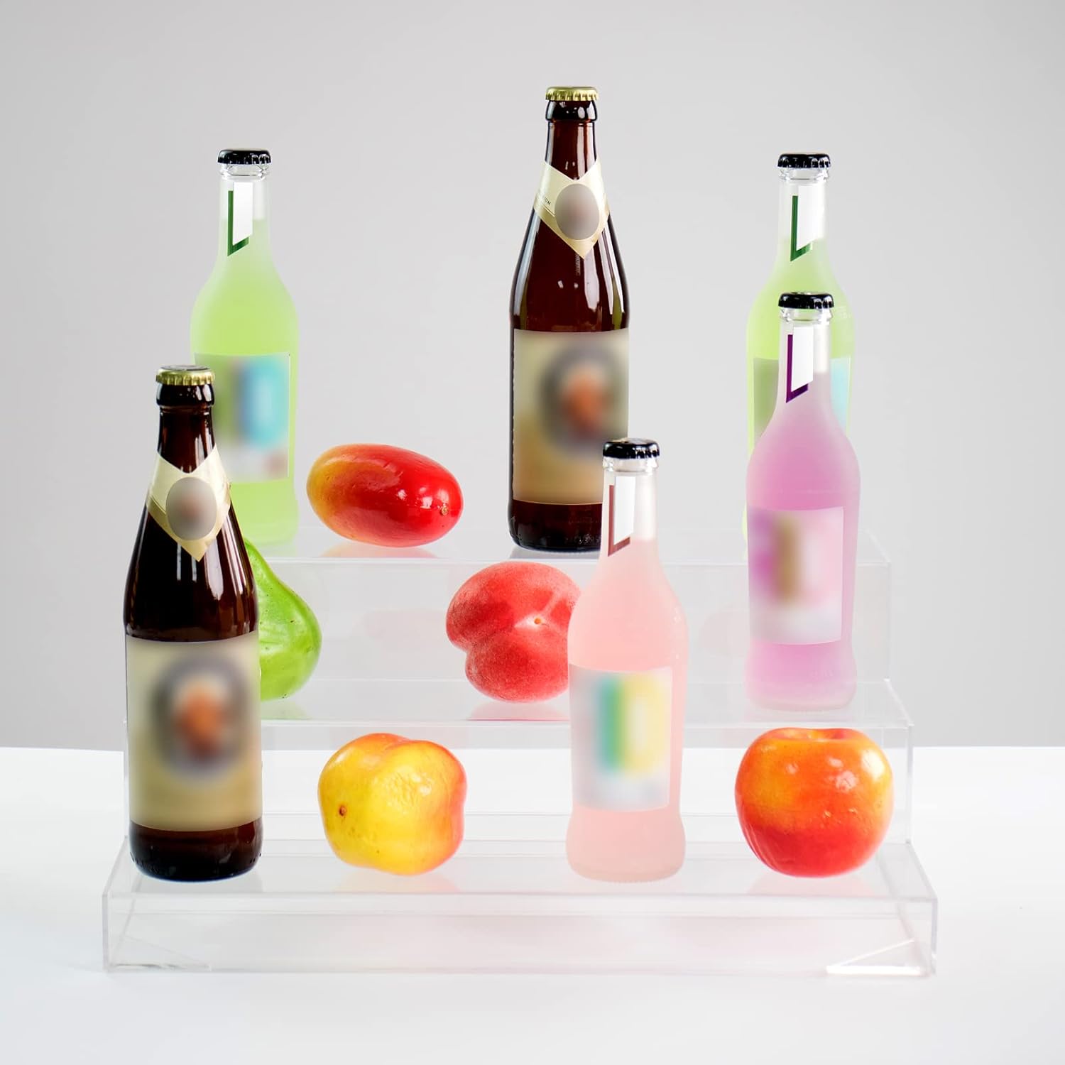 KVMORZE Estante de 3 niveles montado para botellas, expositor de acrílico transparente para joyas, pop, botellas, cupcakescoleccionables, soporte de