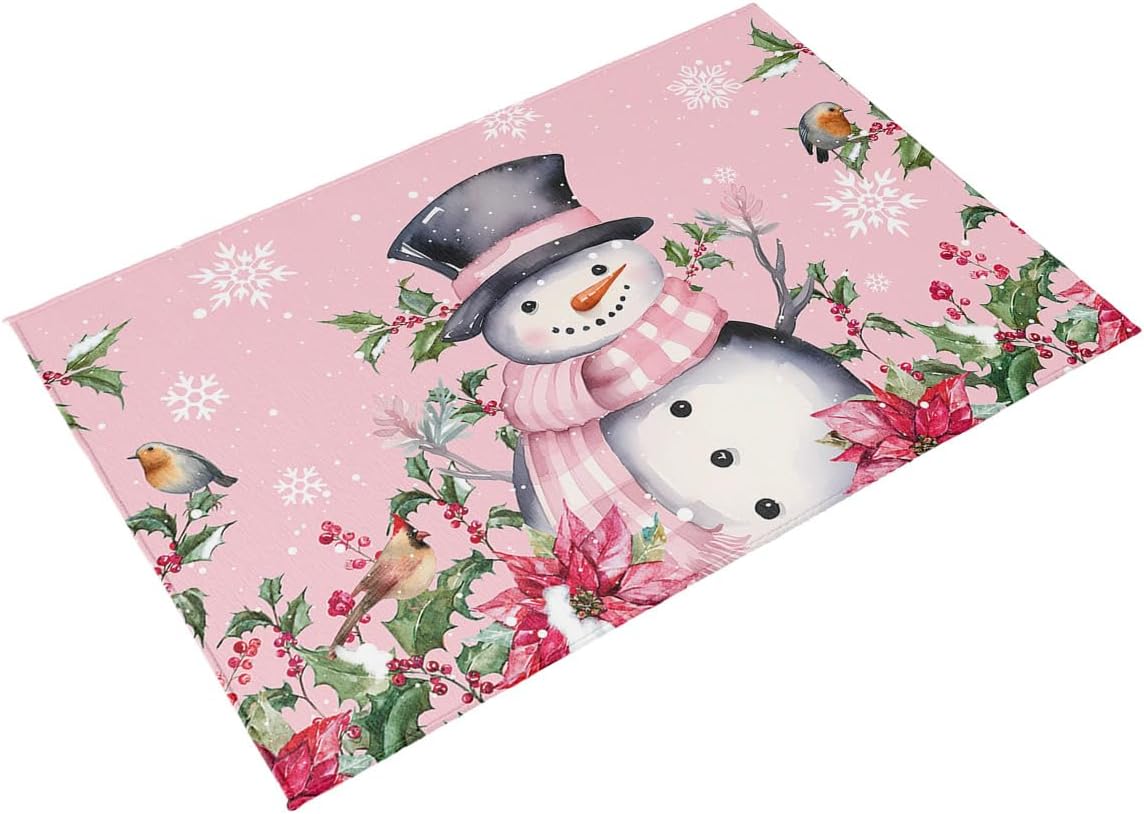 Outdoor Rug Carpet Waterproof 6×9 ft Area Rug, Pink Christmas Poinsettia Flower Berries Snowflake Large Floor Mat for Patio Balcony Living Room