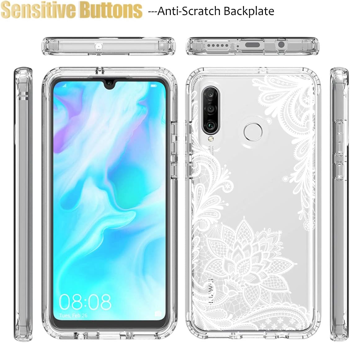 Funda para Huawei P30 LiteNova 4E MAR-LX3A con protector de pantalla de vidrio templado, funda protectora de cuerpo completo con bonito patrón de
