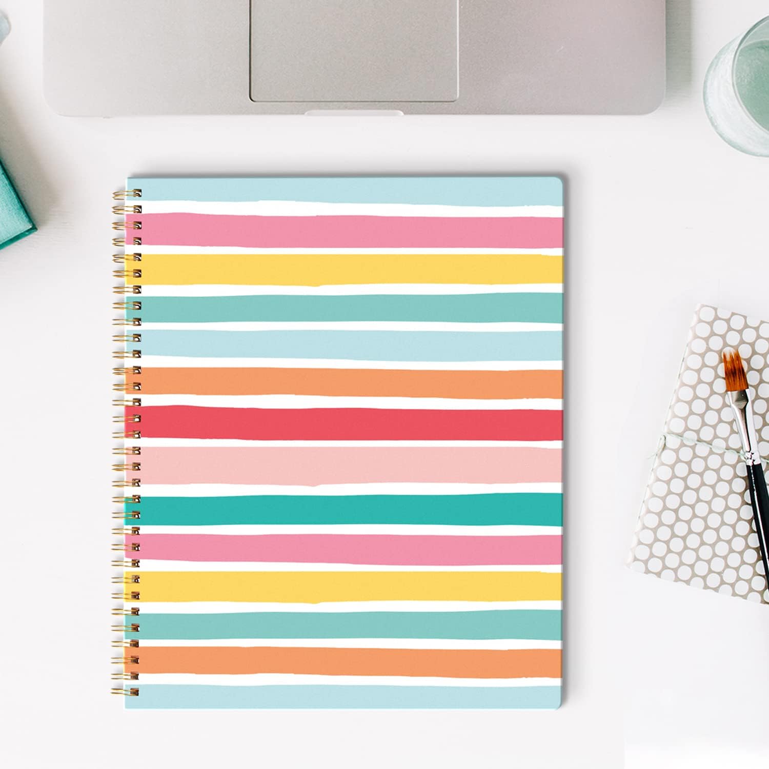 Sweetzer & Orange S&O – Lindos cuadernos en espiral con rayas universitarias con bolsillos, cuaderno de tapa dura para mujer, bonitos cuadernos para