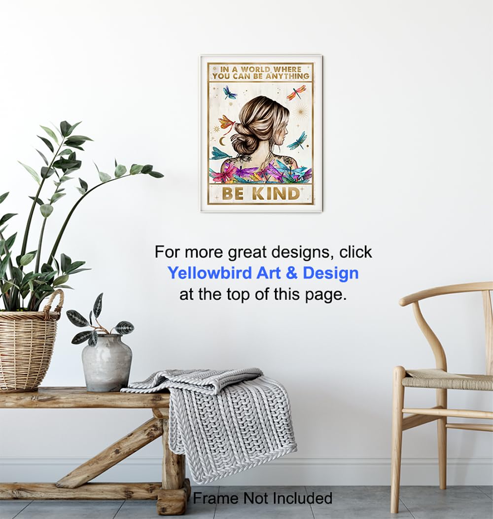 Be Kind Wall Decor for Women – positive Affirmations Dragonfly Inspirational Wall Art – Boho-chic Motivational poster for Woman, Girl – Women’s