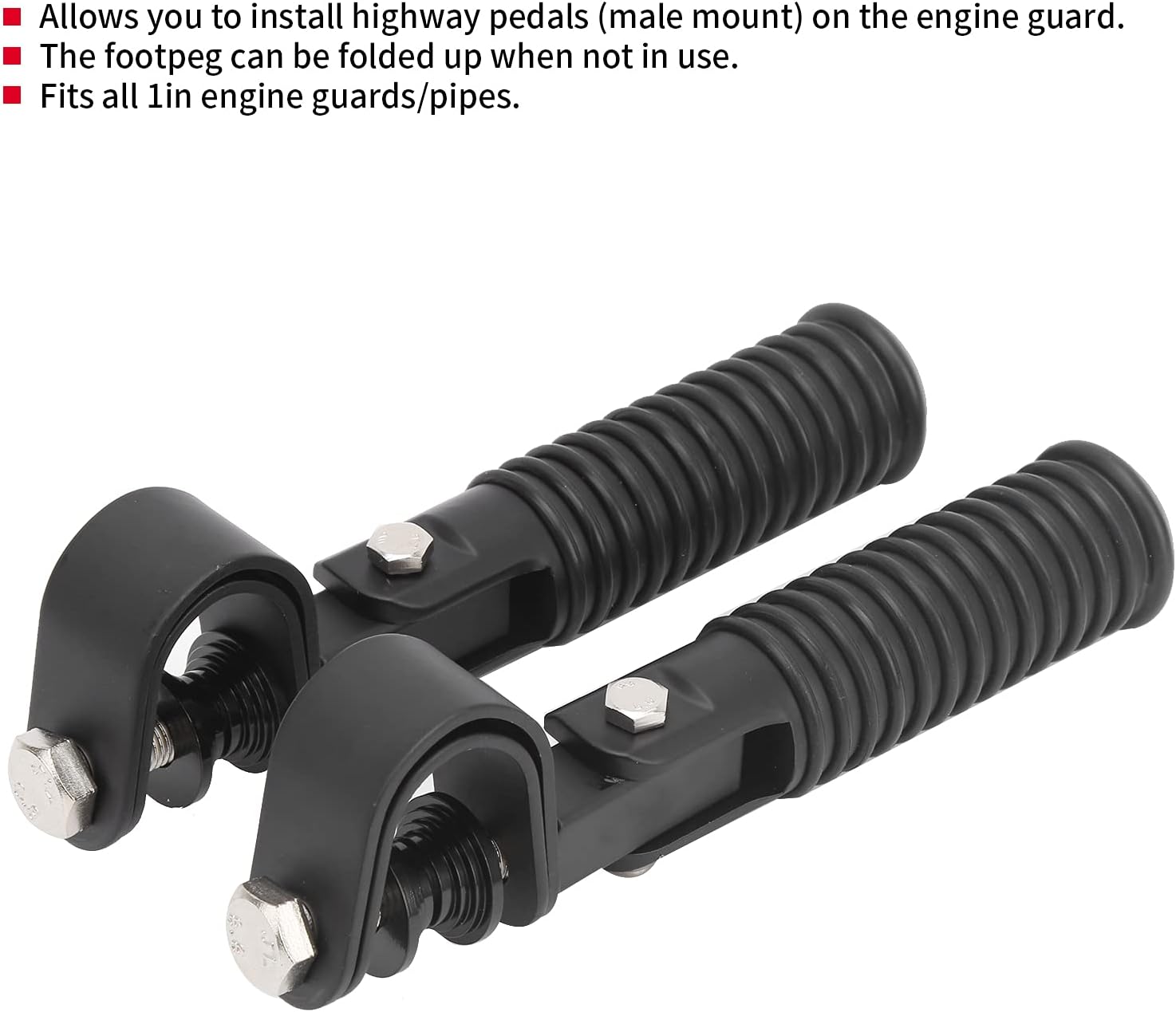 KIMISS Estriberas universales de motocicleta para barras de choque, soportes de clavijas plegables de 1 pulgada para autopista de 1 pulgada (negro)