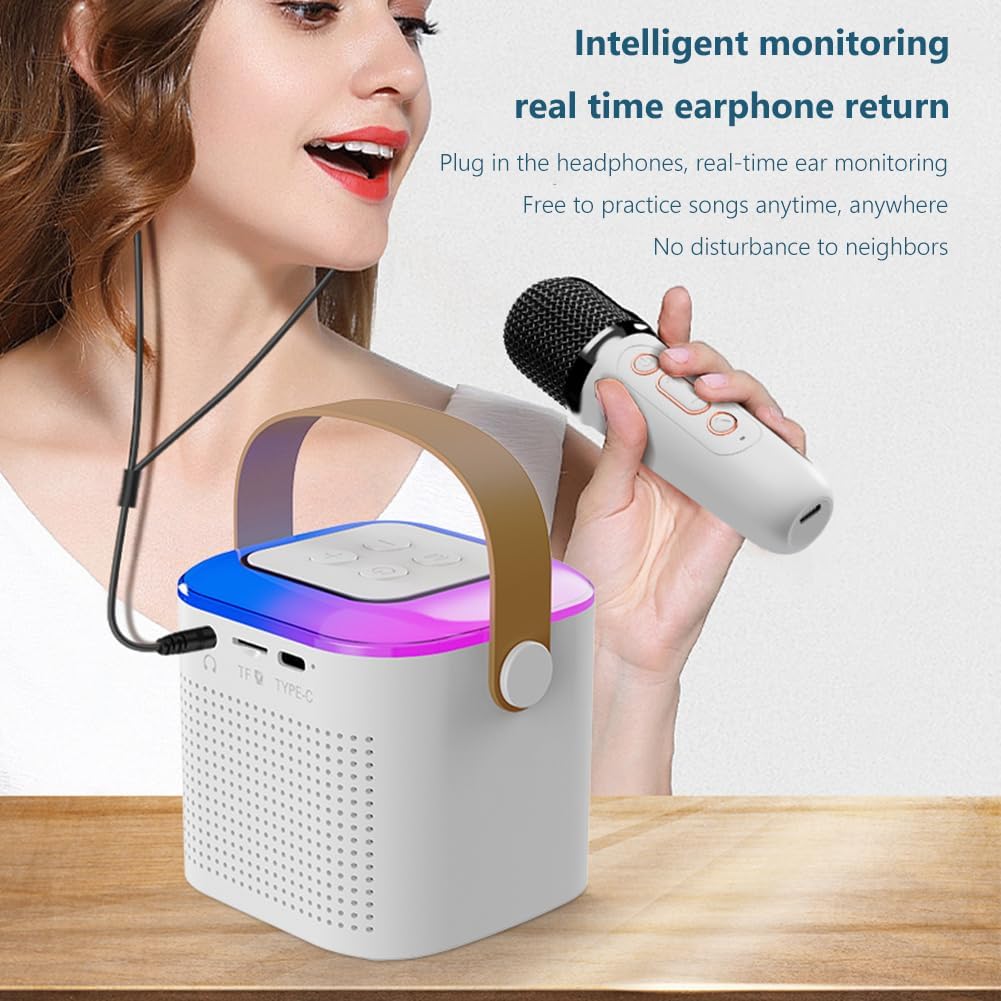 Mini máquina de karaoke para adultos y niños, altavoz portátil de karaoke Bluetooth con micrófono inalámbrico y luces LED, regalos de karaoke para