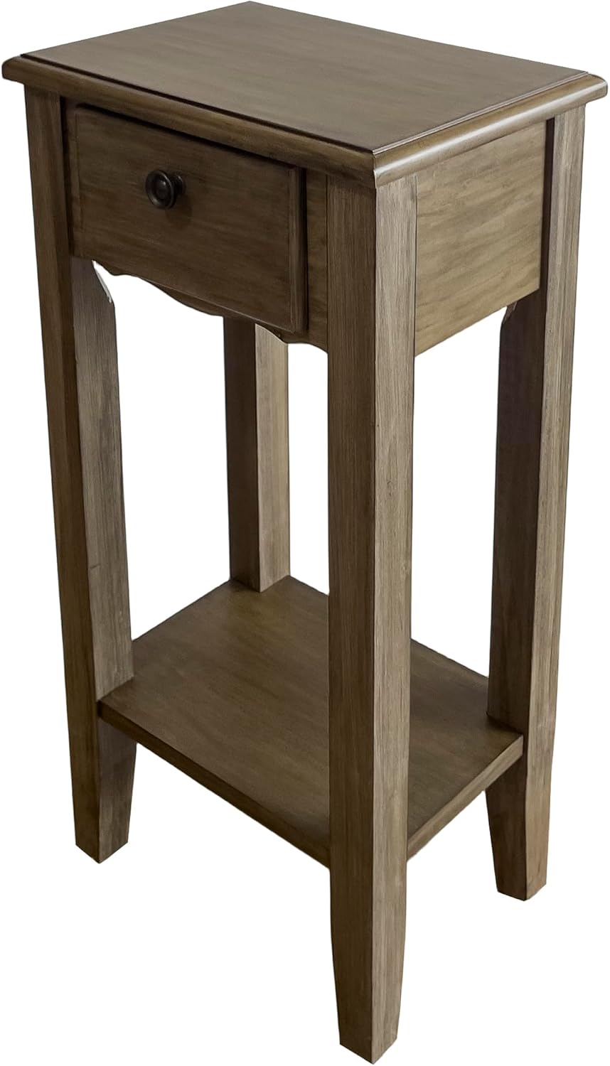 Mesa auxiliar estrecha pequeña con cajón y estante de madera sólida para sofá, mesa auxiliar delgada para mesita de noche para espacios pequeños,