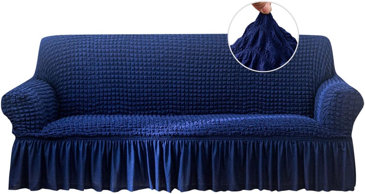 Funda elástica para sofá, funda protectora de muebles lavable, con parte inferior elástica y falda para niños y mascotas (azul, extragrande)