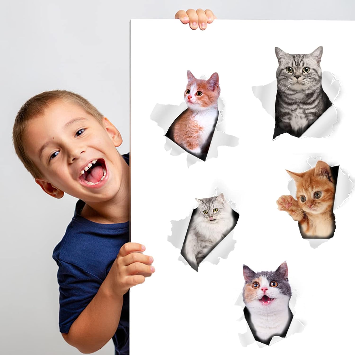 8 calcomanías de pared 3D de gatos, calcomanías de pared extraíbles de vinilo para dormitorio, sala de estar, decoración de pared divertida,