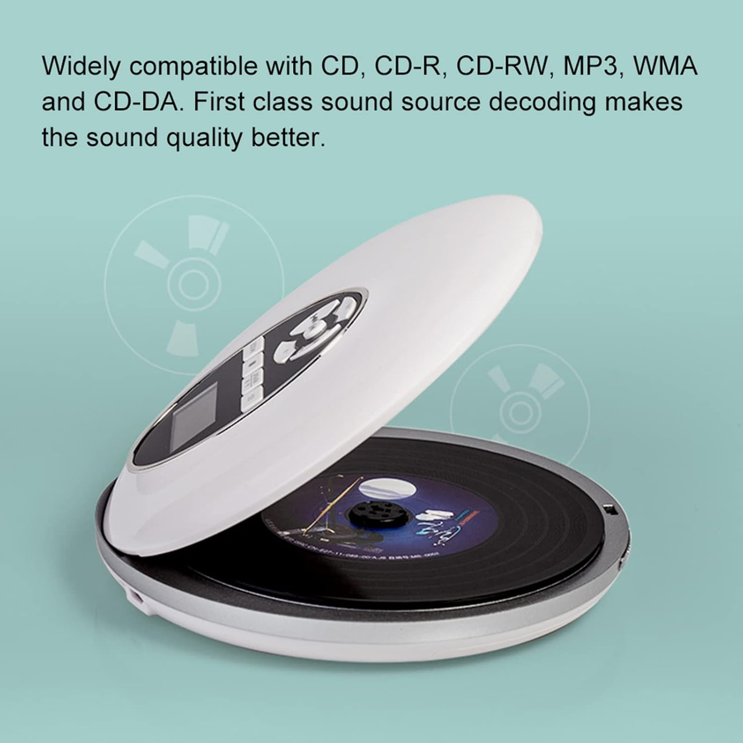Reproductor de CD portátil, reproductor de música de alta fidelidad para auriculares, tarjeta TF de cable AUX, para viajes en casa y automóvil,