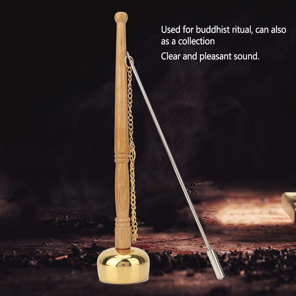 Campana de mano de budismo, suministros budistas cantando campana, campana de mano de latón para las Escrituras
