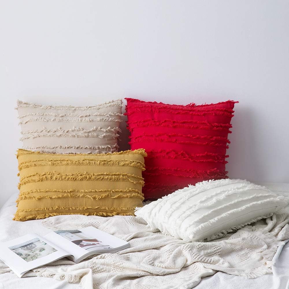 MIULEE Juego de 2 fundas de cojín decorativas de lino y estilo bohemio, con patrón jacquard a rayas, para sofá, sillón, sala de estar y dormitorio,