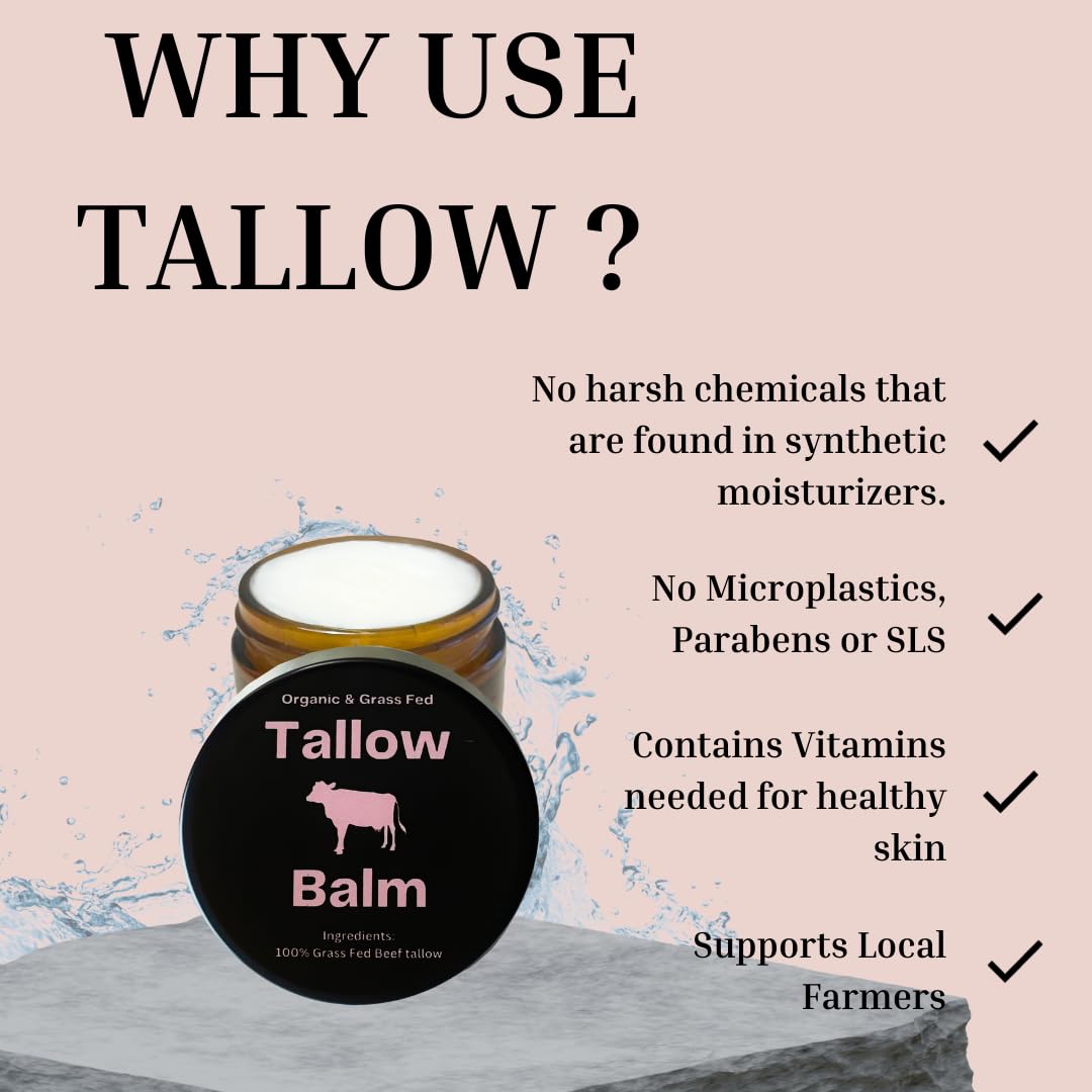 Tallow Balm orgánico alimentado con pasto (2 onzas)  Hidratante de cuerpo completo, cuidado natural de la piel, nutritivo, todo propósito, sin