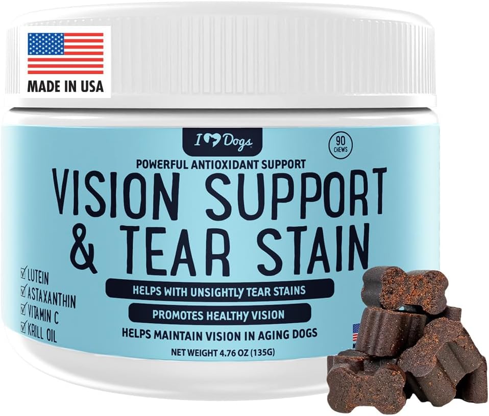 iHeartDogs Masticables para la visión y las manchas de lágrimas para perros, suplemento para el cuidado de los ojos del perro para la humedad de los