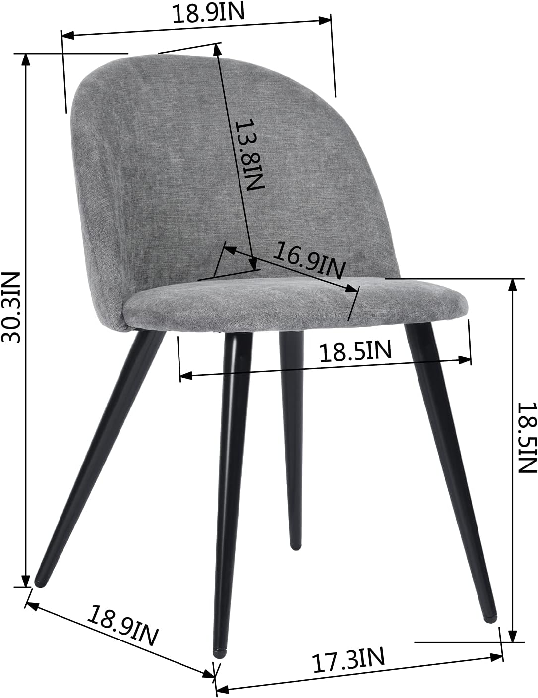 Juego de 2 sillas de comedor, modernas sillas de comedor sin brazos para cocina, sala de estar, sillas laterales tapizadas con asiento de tela y