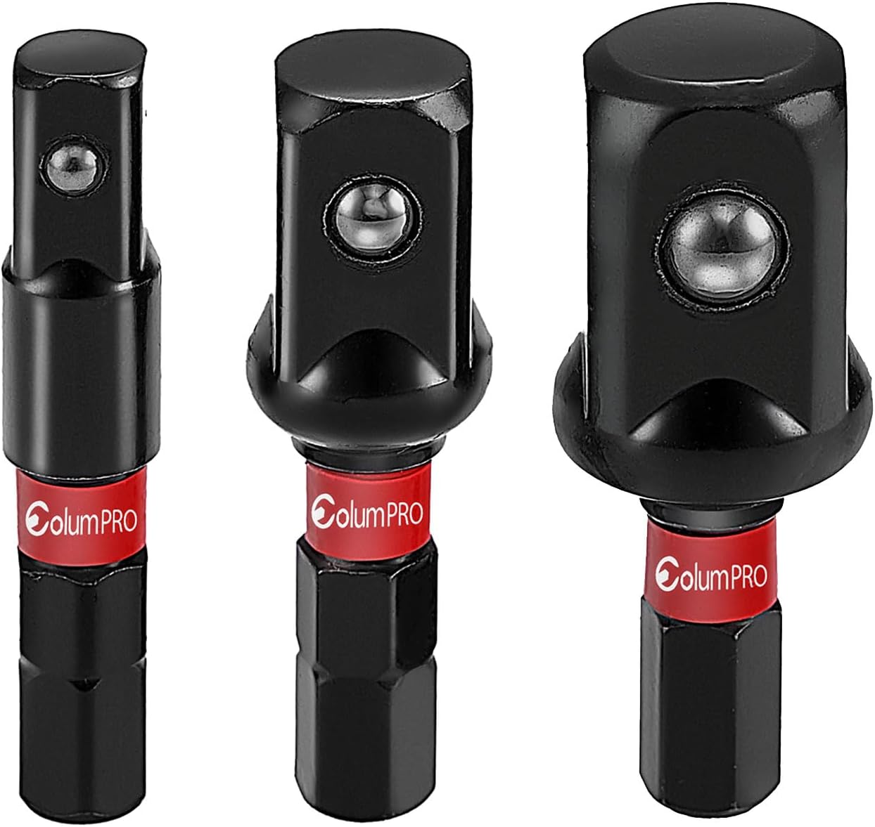 ColumPRO Juego de 3 adaptadores de enchufe de impacto rechoncho, adaptador de enchufe de vástago hexagonal de 14 “38” 12″