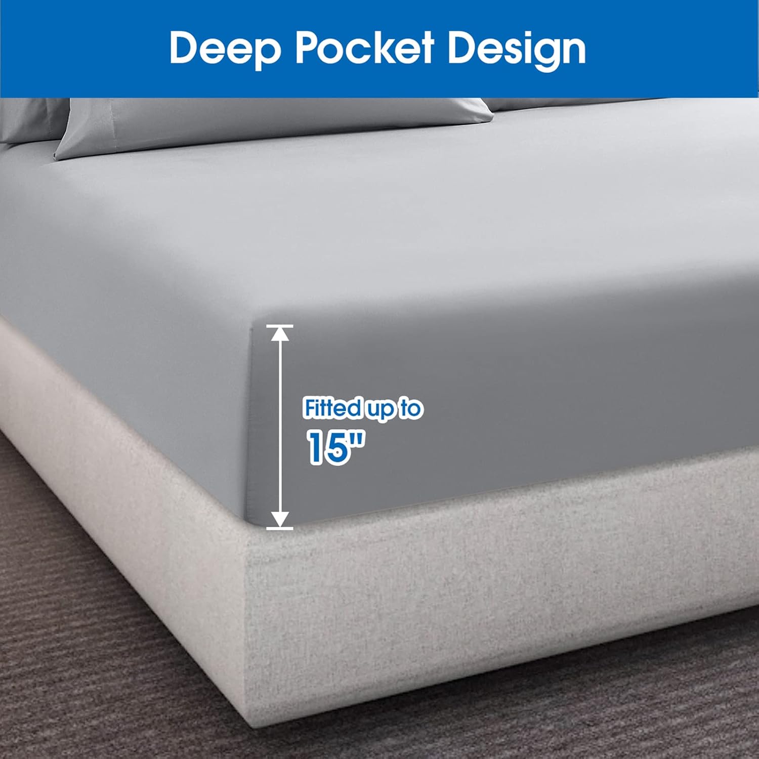 HOMEIDEAS Sábanas de hotel de cama tamaño queen (blanco y gris)