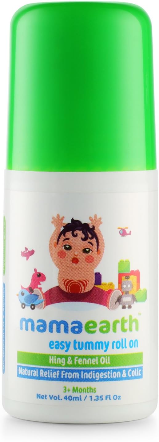 Mamaearth Easy Baby Tummy Roll On para digestión y alivio de cólicos con Hing e hinojo  Alivio de gas natural para la piel delicada de los bebés