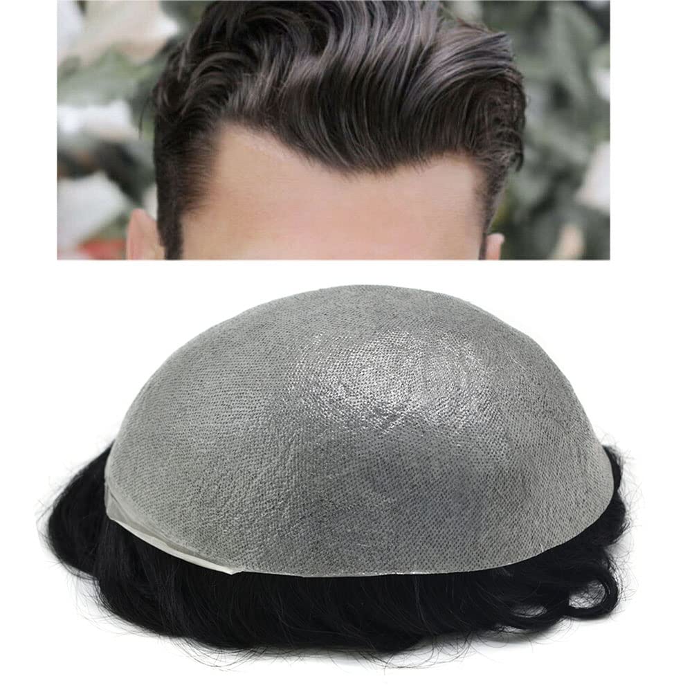 Healthlif Tupé para hombre de piel fina de 0.002 in para hombres, con bucle en V, unidad de cabello humano virgen Remy europeo, sistema de reemplazo