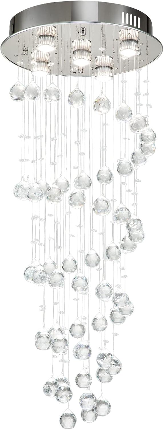 Lámpara colgante de techo LED de cristal moderna de 5 luces, lámpara de techo en espiral con forma de gota de lluvia, montaje empotrado, lámpara de