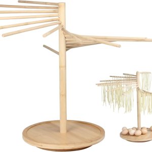 Kcgani Estante de secado plegable para pasta, estante de secado para fideos con bandeja giratoria, soporte grande de madera de bambú para secadora Kcgani Estante de secado plegable para pasta, estante de secado para fideos con bandeja giratoria, soporte grande de madera de bambú para secadora