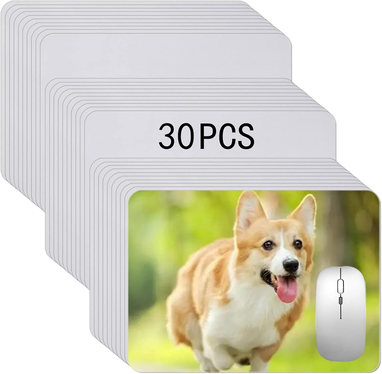 30 alfombrillas de mouse para sublimación en blanco para impresión de prensa de calor, manualidades de goma, sublimación, blanco, 9.4 x 7.9 x 0.1 in
