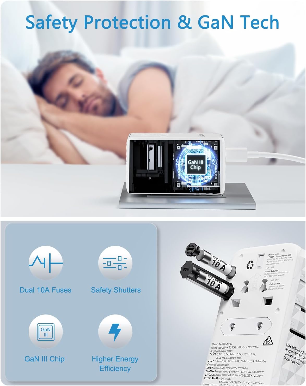 LENCENT Adaptador de viaje internacional de 100 W, adaptador de viaje universal con 2 QC USB-A y 2 adaptadores de corriente PD3.0 tipo C, carga