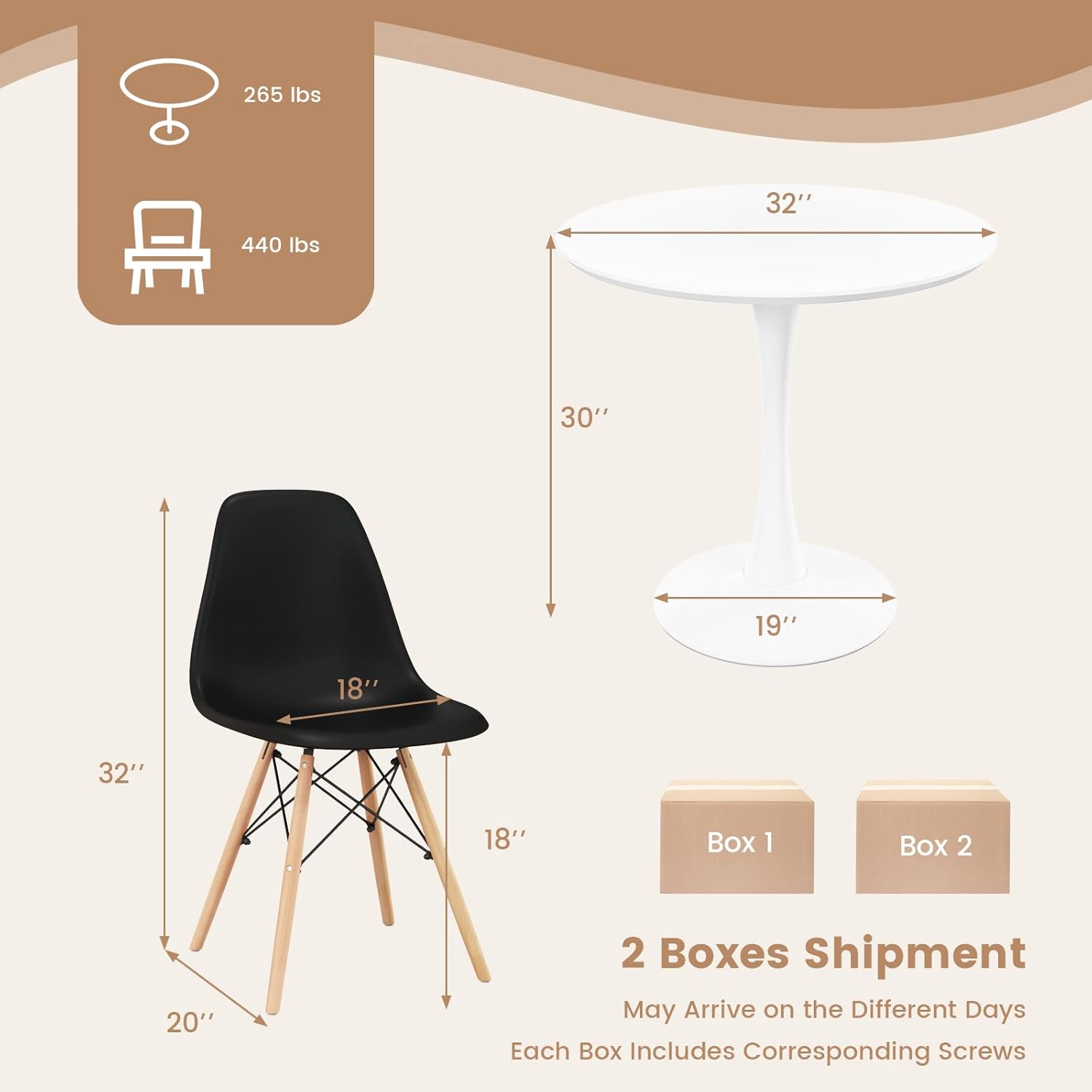 Giantex Juego de mesa de comedor de 3 piezas para 2, juego de mesa de comedor de cocina compacto con mesa redonda de 32 pulgadas y sillas DSW, juego