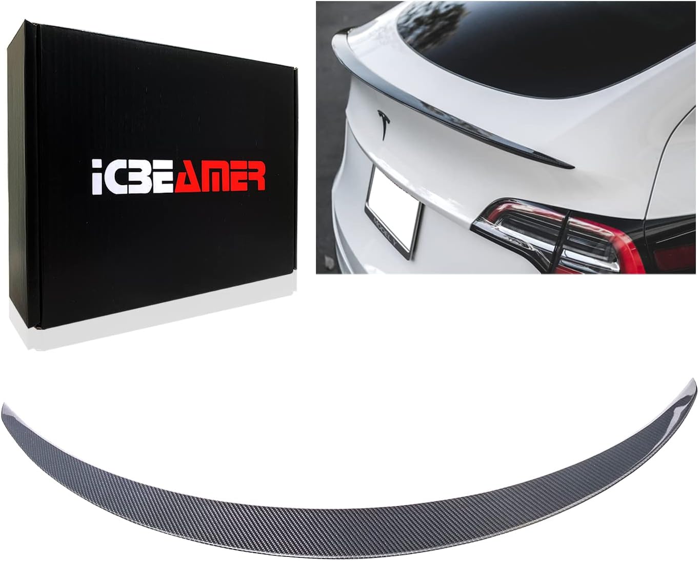 ICBEAMER Alerón trasero de fibra de carbono 100% real seco para Tesla modelo Y (2020  2023), tapa de cola de borde de maletero resistente a la