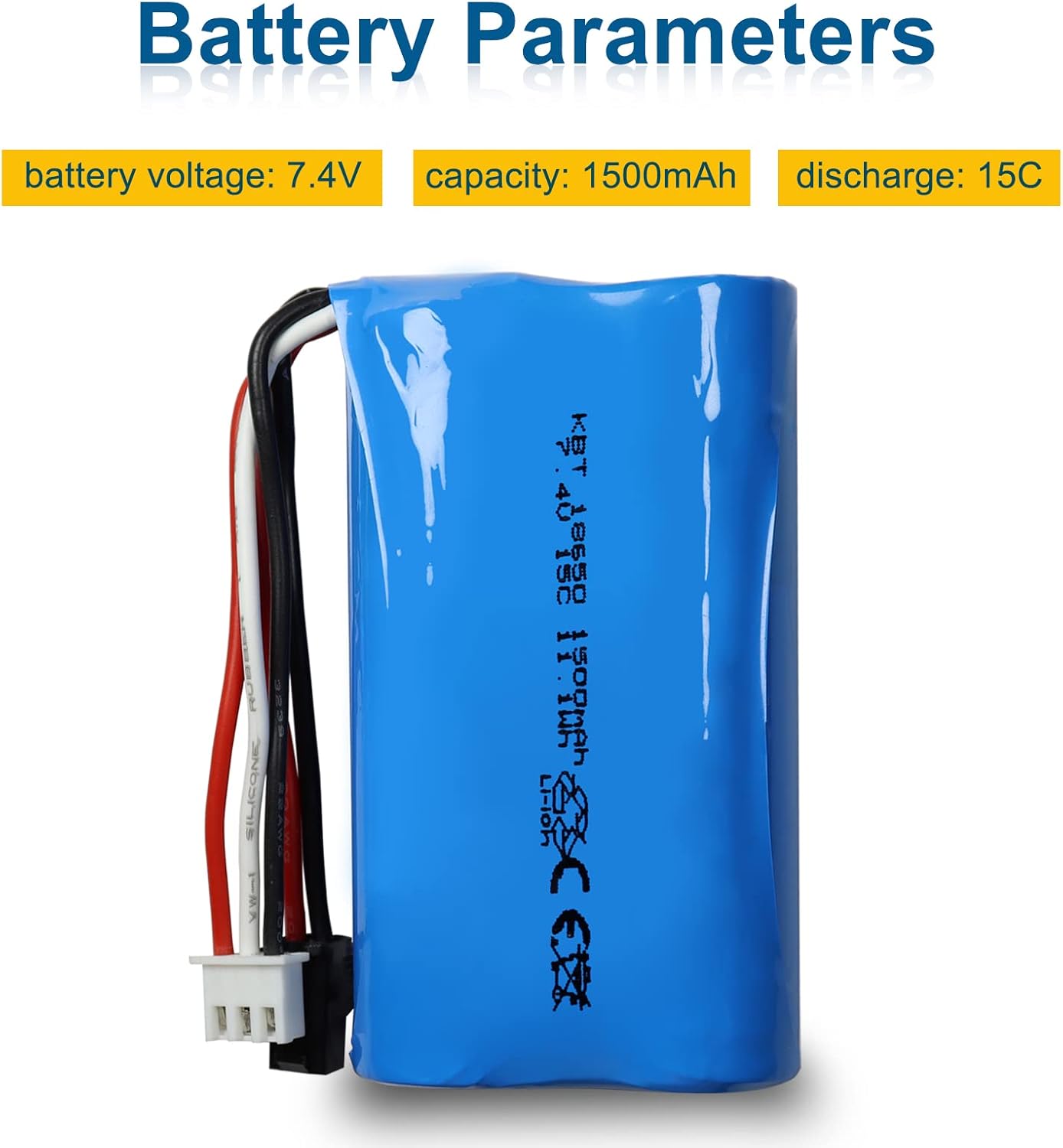 Batería de litio de coche KBT RC batería recargable de iones de litio de 7.4V 1500mAh, baterías de descarga de alto drenaje 15C para automóviles RC,