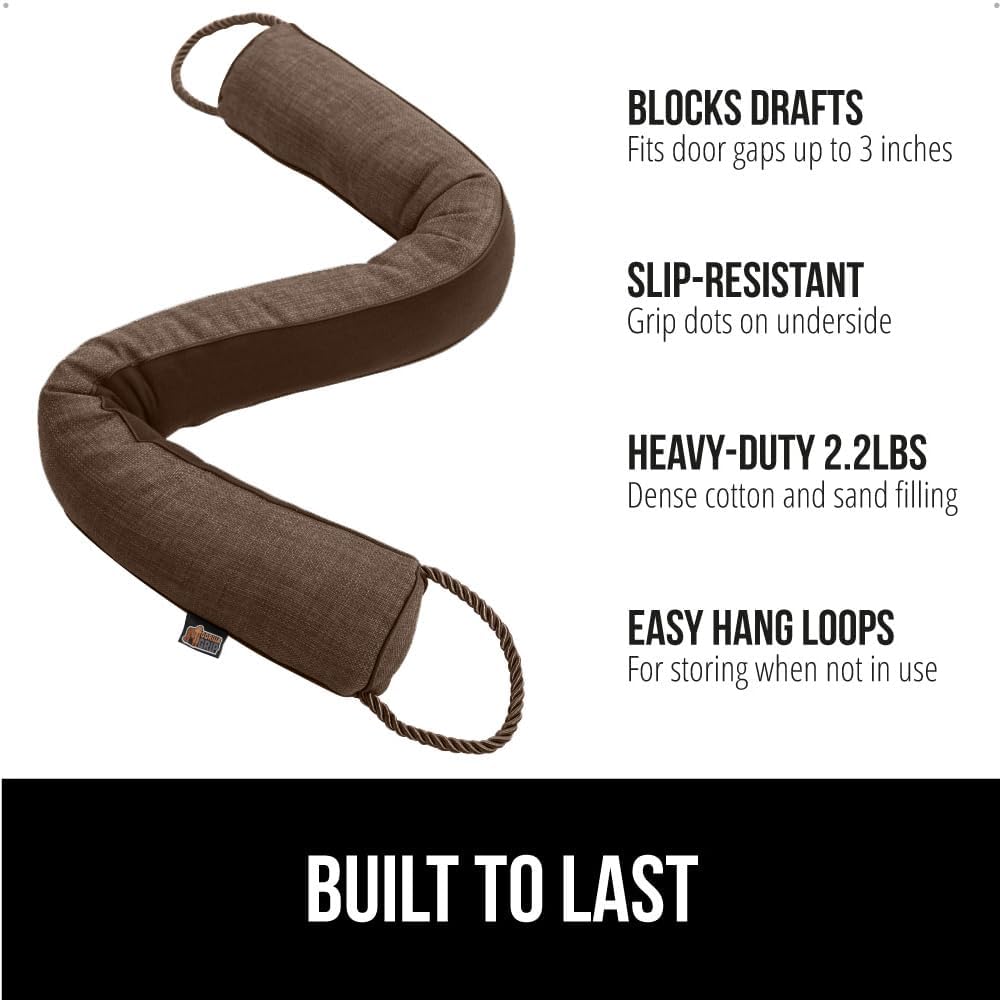 Gorilla Grip Tope de corriente de puerta resistente, 38 pulgadas, bloquea el ruido del viento del aire frío y caliente para huecos de hasta 3