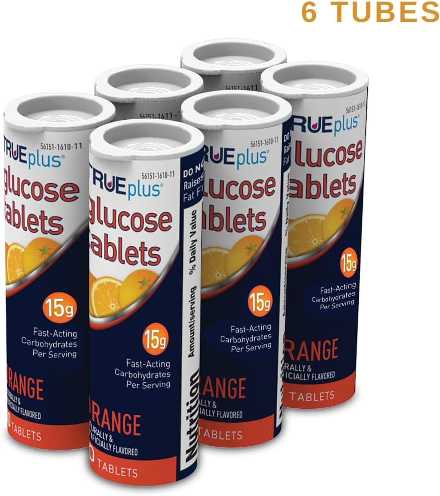 TRUEplus Glucose Tablets, Orange Flavor – 6X 10ct Tubes