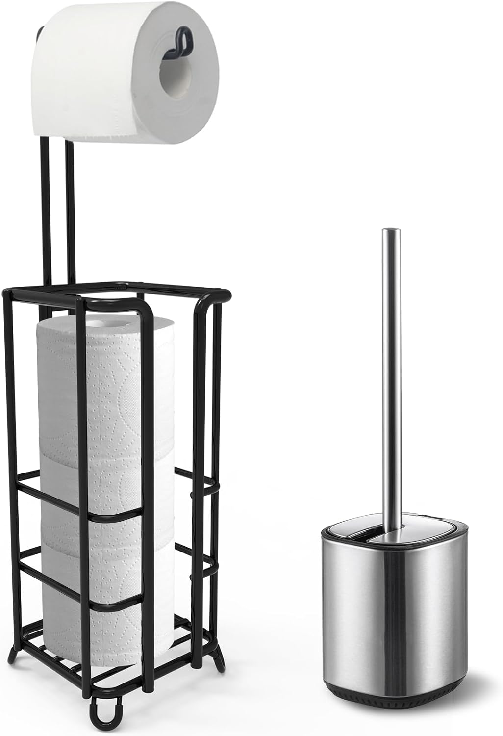 LKKL Soporte de papel higiénico, soporte de papel higiénico de pie para baño, soporte de papel higiénico y soporte para escobillas, dispensador de