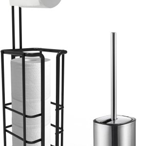 LKKL Soporte de papel higiénico, soporte de papel higiénico de pie para baño, soporte de papel higiénico y soporte para escobillas, dispensador de LKKL Soporte de papel higiénico, soporte de papel higiénico de pie para baño, soporte de papel higiénico y soporte para escobillas, dispensador de