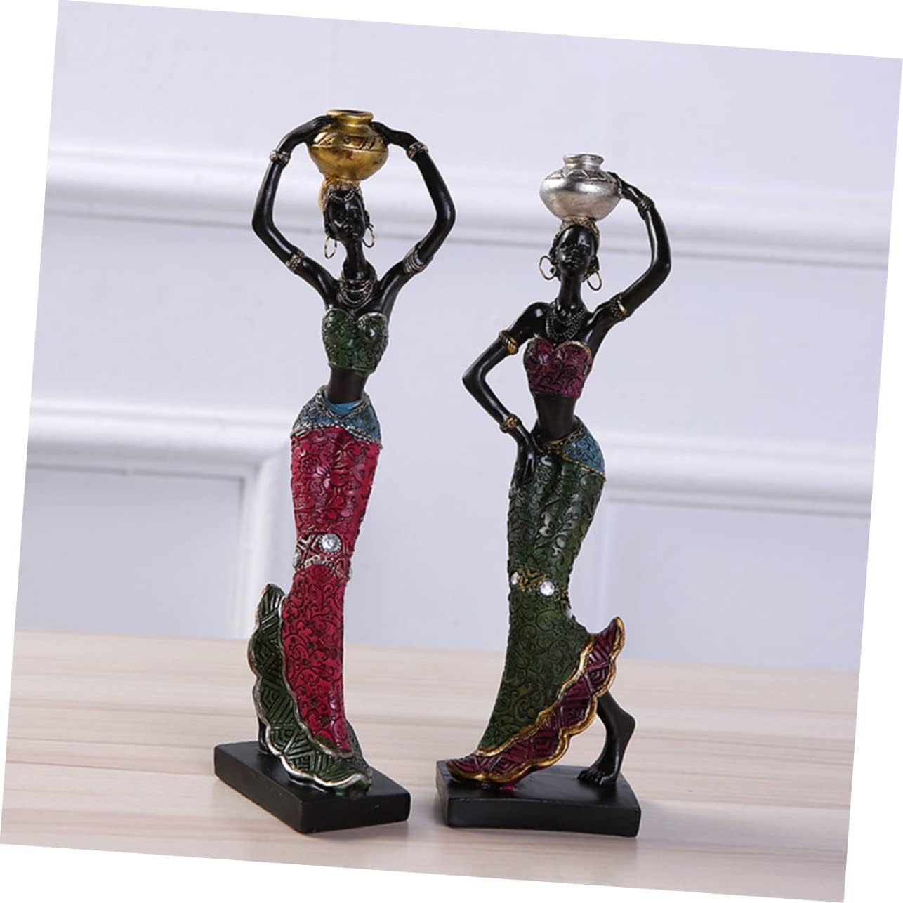2 adornos negros decoración retro para el hogar decoración del hogar negro decoración del hogar músico estatuas africanas mujer africana escultura