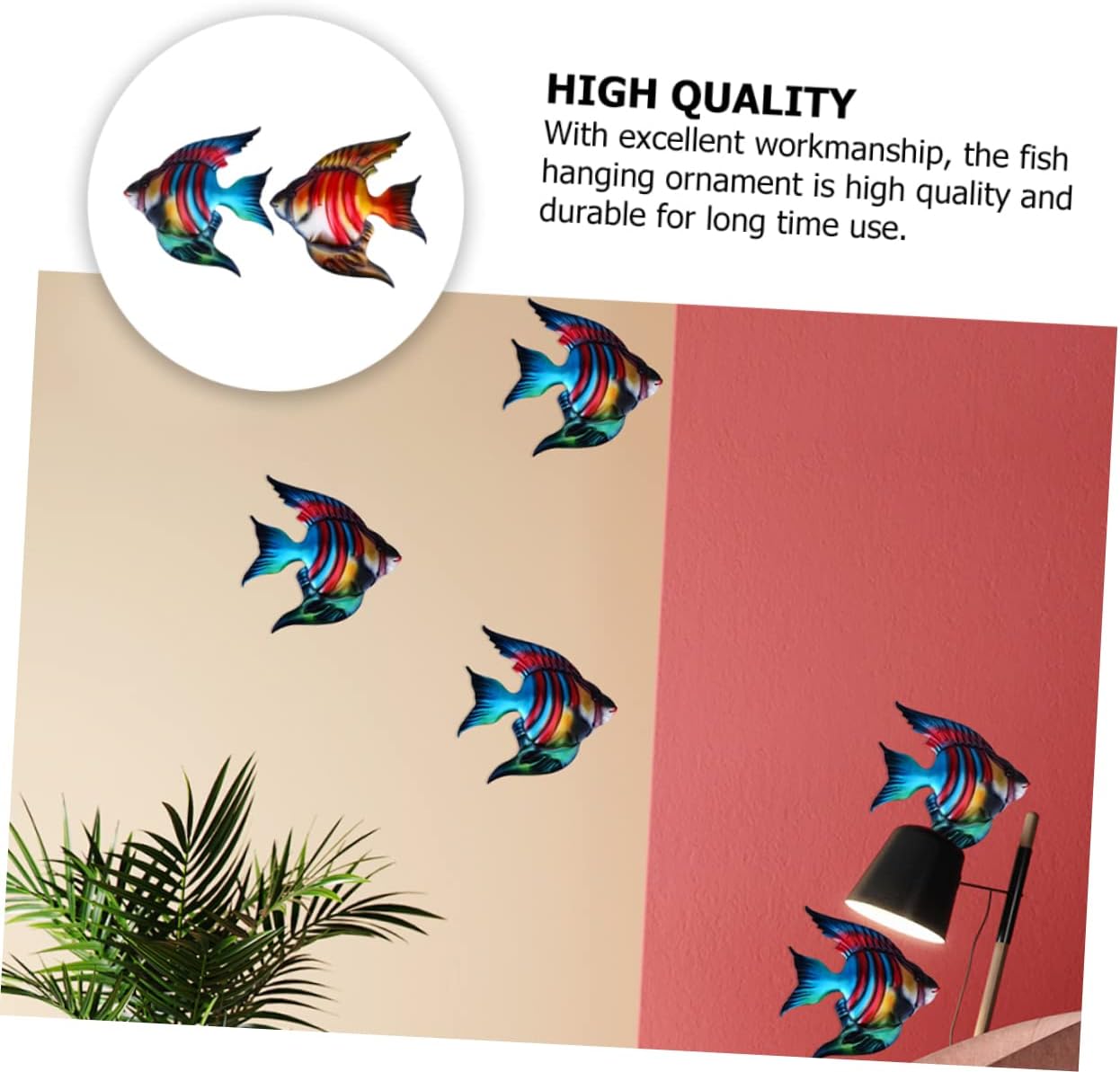 YARNOW 2 piezas de peces de hierro forjado colgantes de pared de peces tropicales rústicos adornos de peces colgantes de pared de metal para colgar