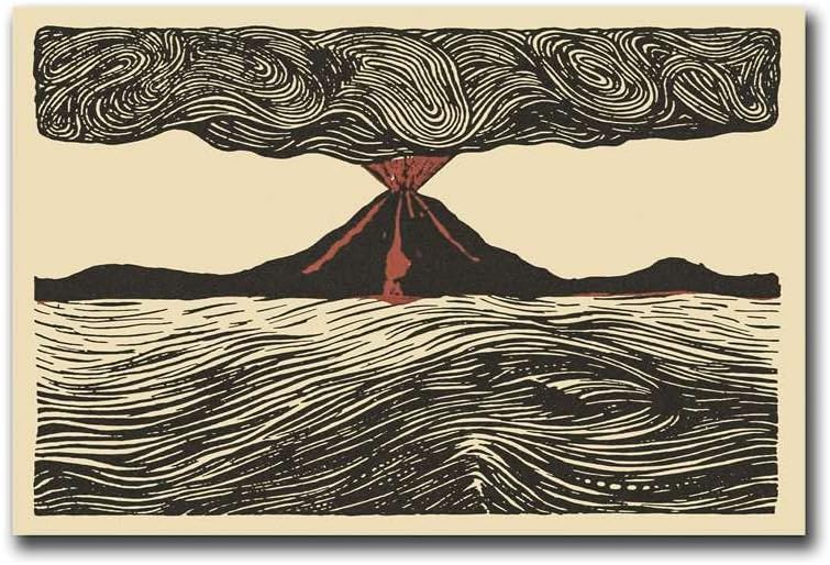 Imágenes de pared de lienzo 1902 Monte desconocido Pelee Erupción famosa línea dibujo lava negra isla volcánica geología póster cocina hogar comedor
