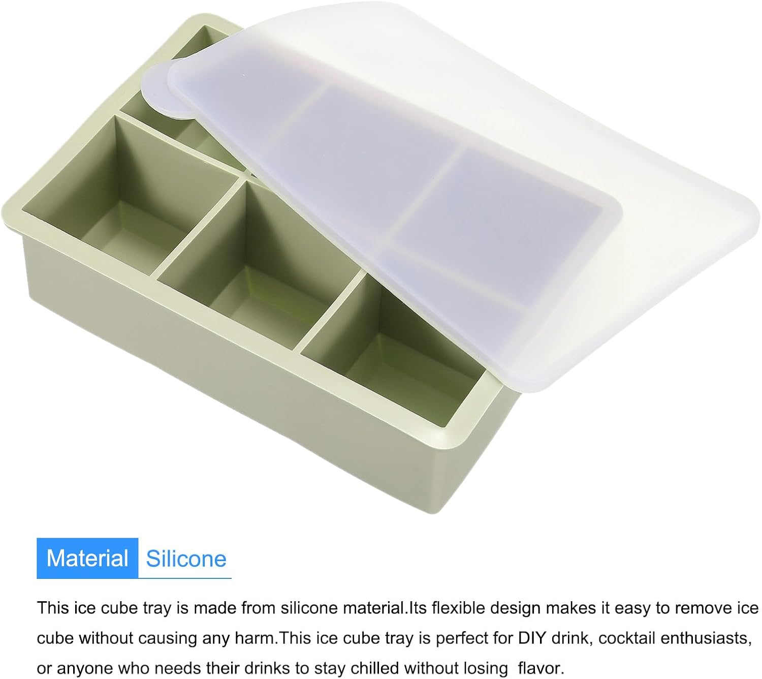 MECCANIXITY Molde para cubitos de hielo, bandeja de silicona para cubitos de hielo de 6 x 2 pulgadas con tapa para cóctel, jugo, bebida casera