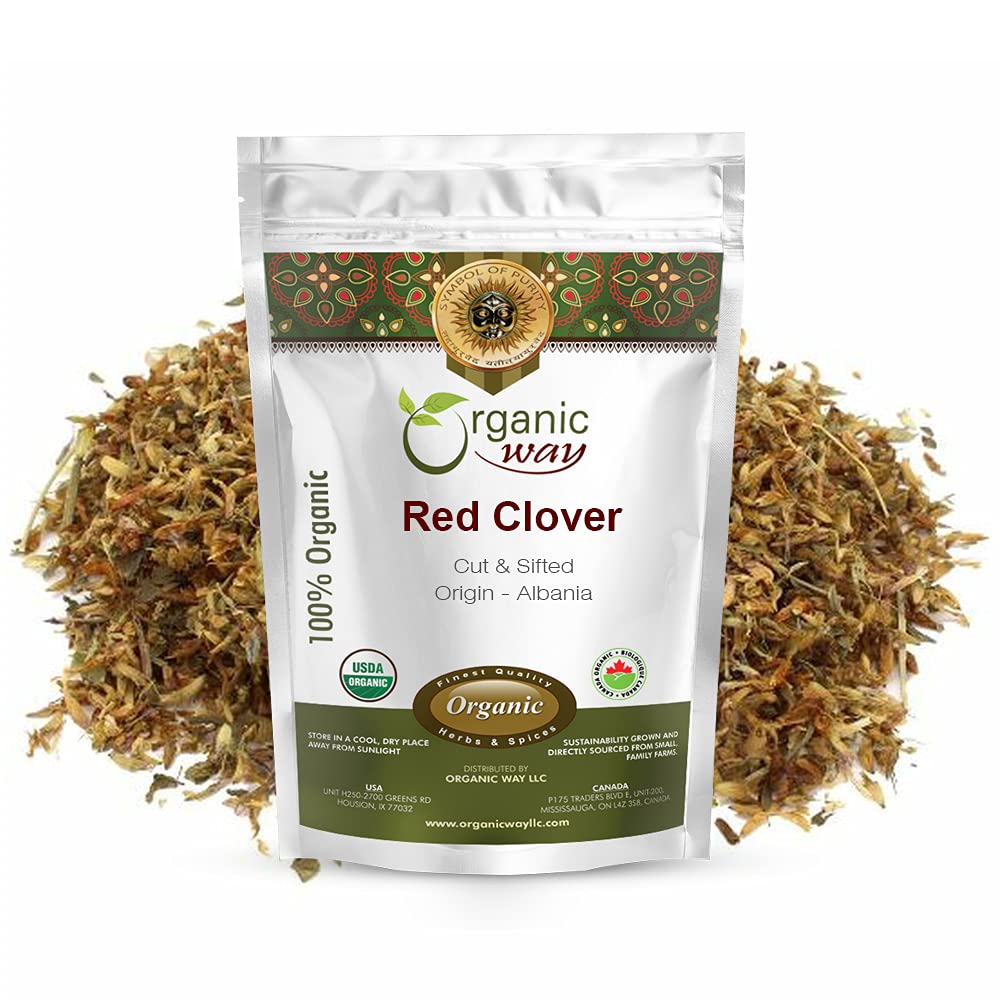 Organic Way Flor de trébol rojo cortado y tamizado (Trifolium pratense) – Té de hierbas  Cosecha silvestre europea  Certificado orgánico y Kosher