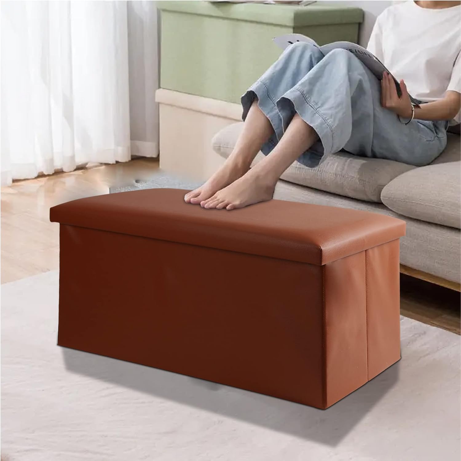 Banco otomano plegable de almacenamiento de 30 pulgadas, otomano de almacenamiento para dormitorio, extremo de la cama, banco con almacenamiento