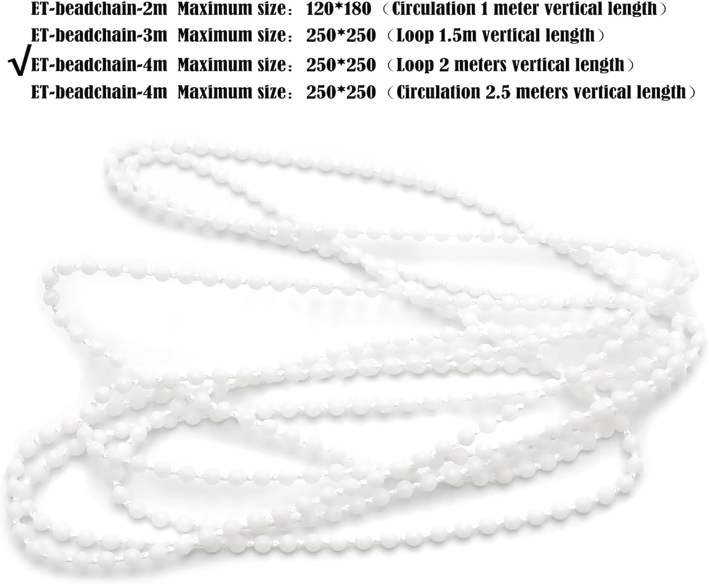 HTTMT – Cadena de cuentas de cadena de polea lateral blanca de 13.1ft13 pies para cortina de persiana enrollable, tratamientos de ventana (solo