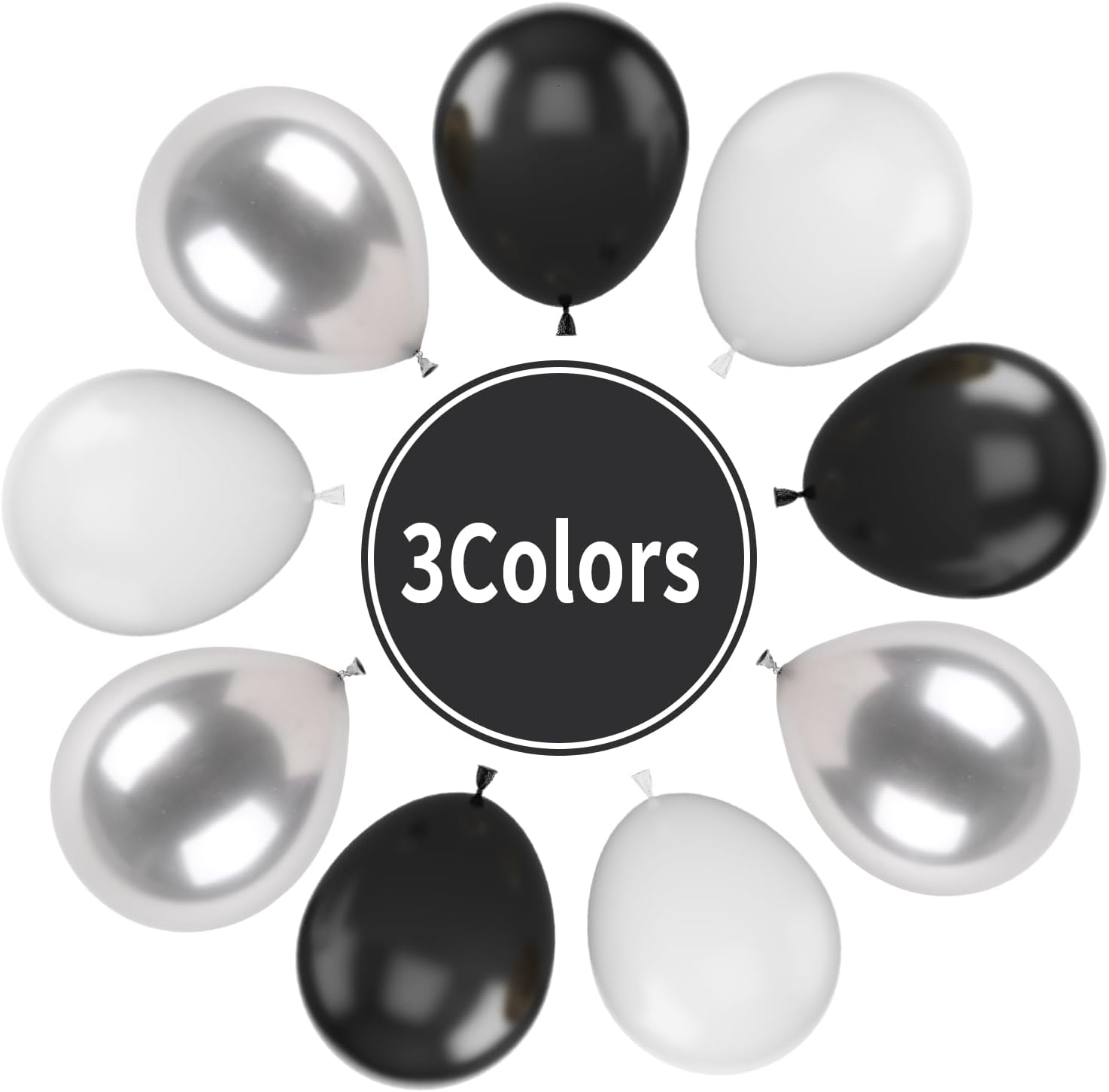 Paready Globos negros y plateados, 30 globos de fiesta negros y blancos de 12 pulgadas, globos de látex metálicos plateados y blancos, globos de