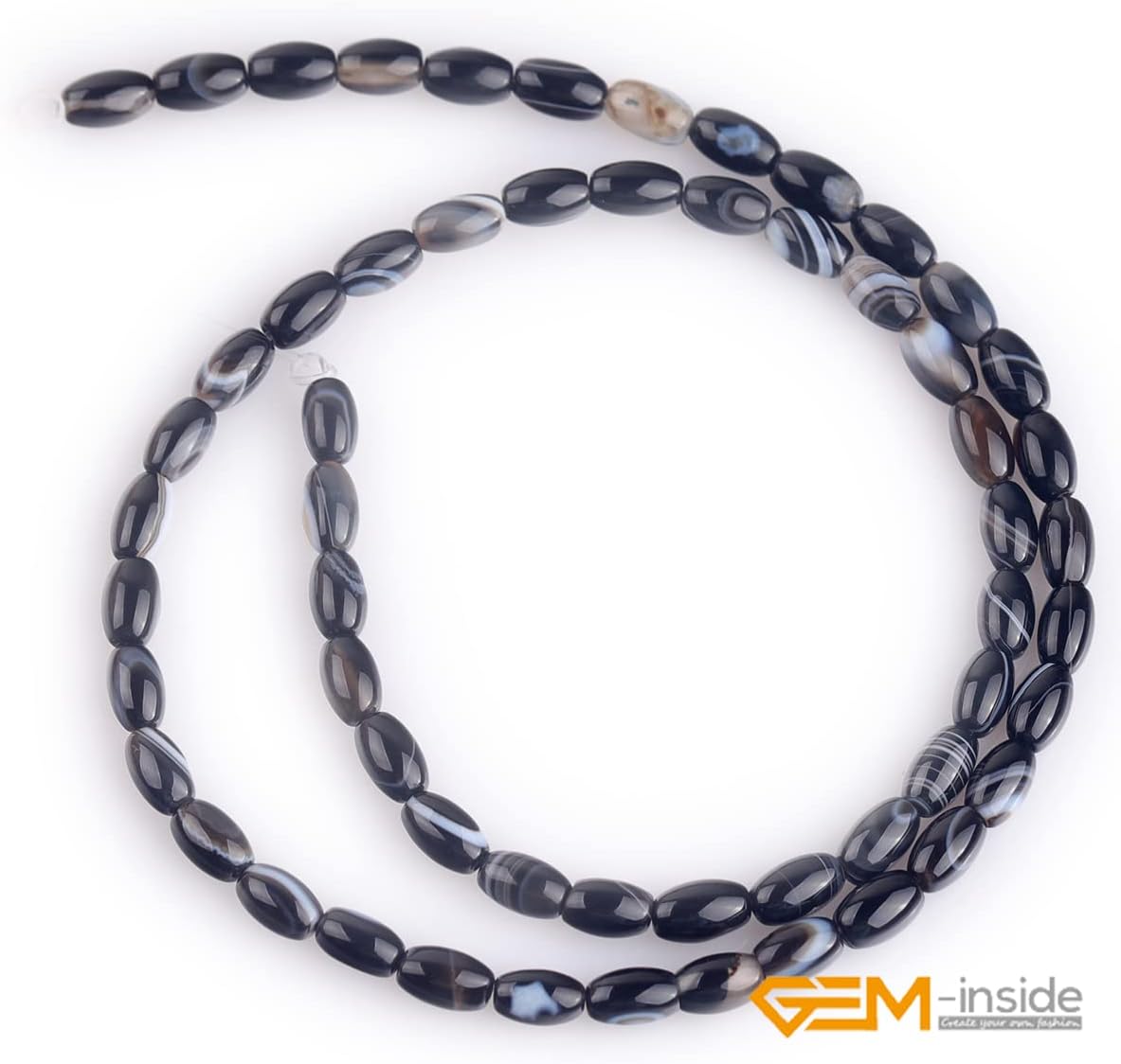 GEM-Inside – Cuentas ovaladas de ágata de ónix botsuana negro natural de 0.157 x 0.236in para hacer joyas, suministros de manualidades hechos a mano