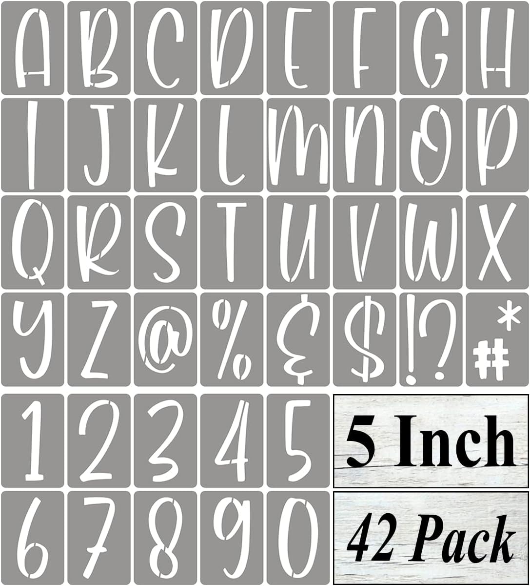 Plantillas de letras del alfabeto de 5 pulgadas para pintar, paquete de 42 plantillas de letras y números con letreros para pintar sobre madera,