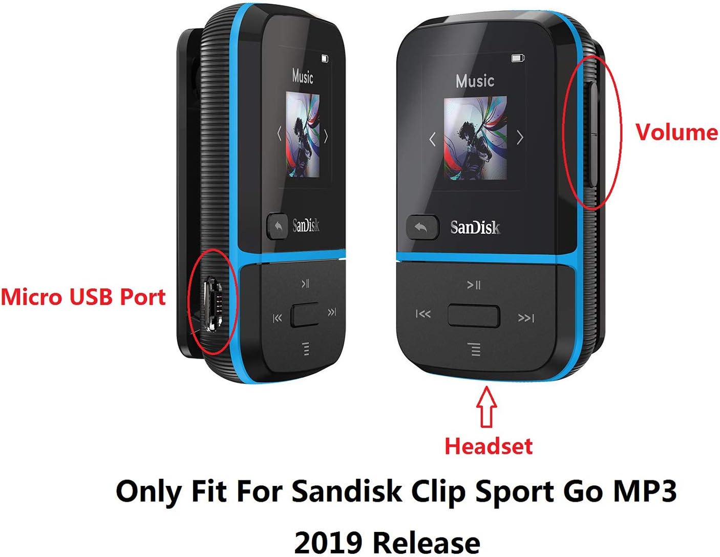 Funda protectora de TPU para Sandisk Clip Sport Go (SDMX30) MP3 Player 2019 Release (azul claro)