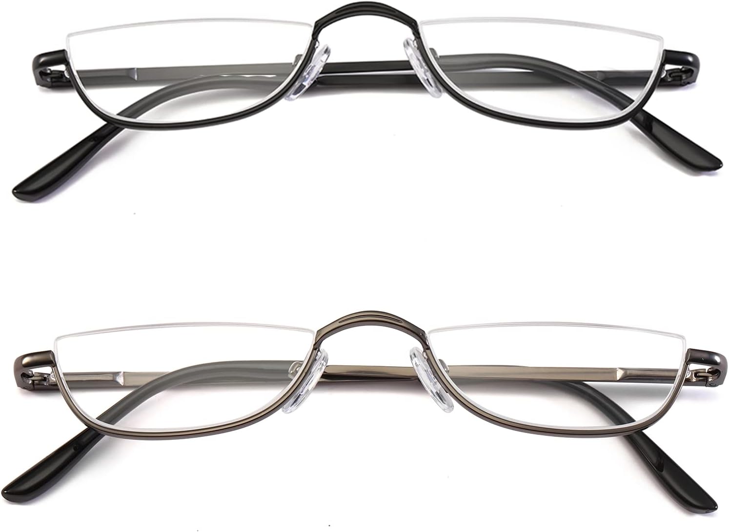 KoKoBin Lentes de lectura de media lectura 2 pares de anteojos de marco de metal de medio borde, lectores de bisagra de resorte para hombres y