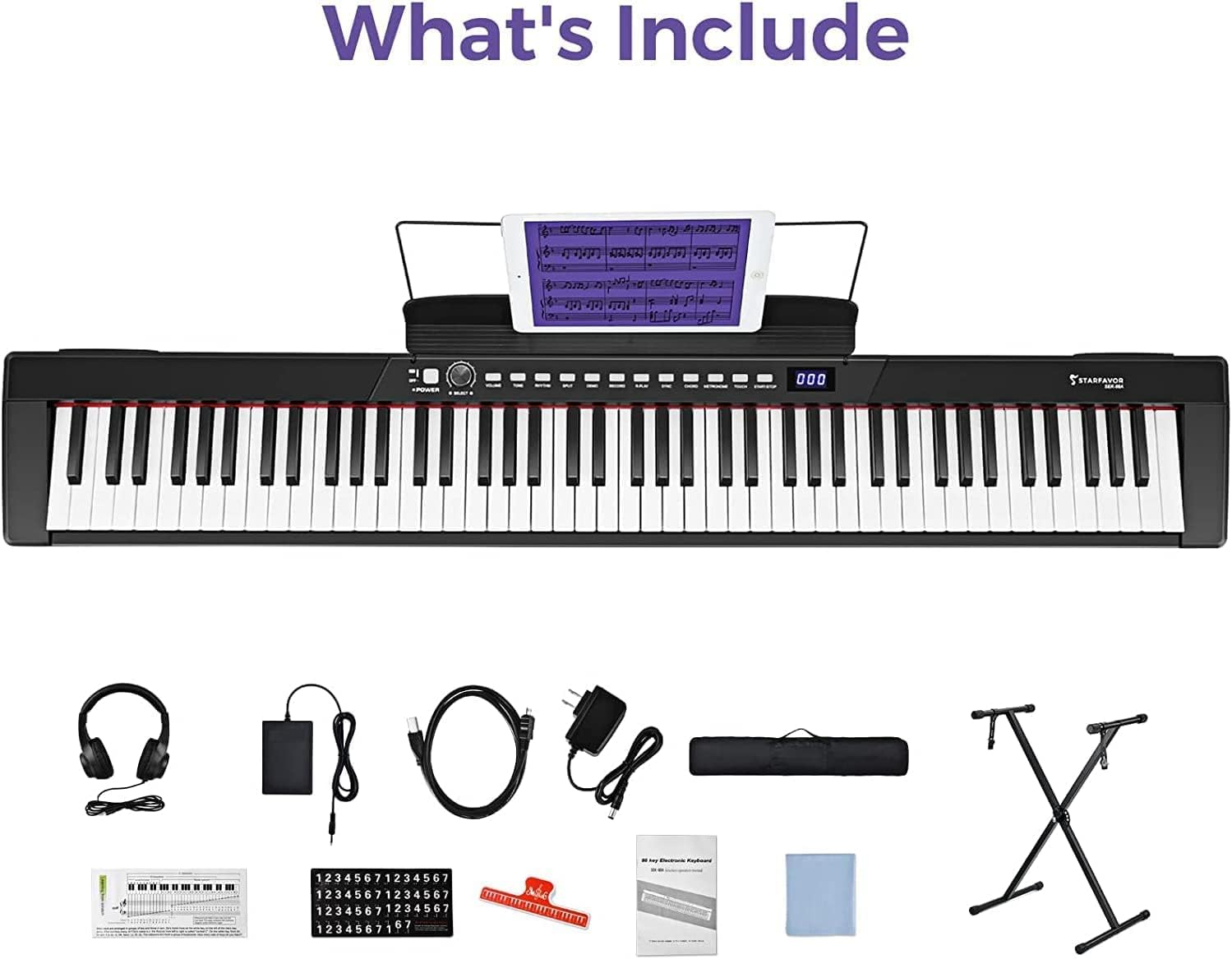 Starfavor Piano de teclado de 88 teclas, piano digital portátil compacto con 88 teclas semipesadas, juego de teclado eléctrico para principiantes