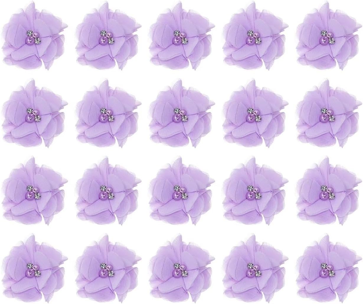 Penta Angel 20 adornos de flores de gasa de tela de 2 pulgadas con perlas de diamantes de imitación para mujeres y niñas, vestidos de manualidades,