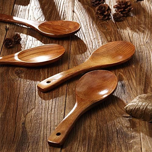Juego de 4 cucharas de madera de 9 pulgadas para cocinar, servir ensalada, remover sopa, arroz, resistencia al calor antiadherente, fácil de usar