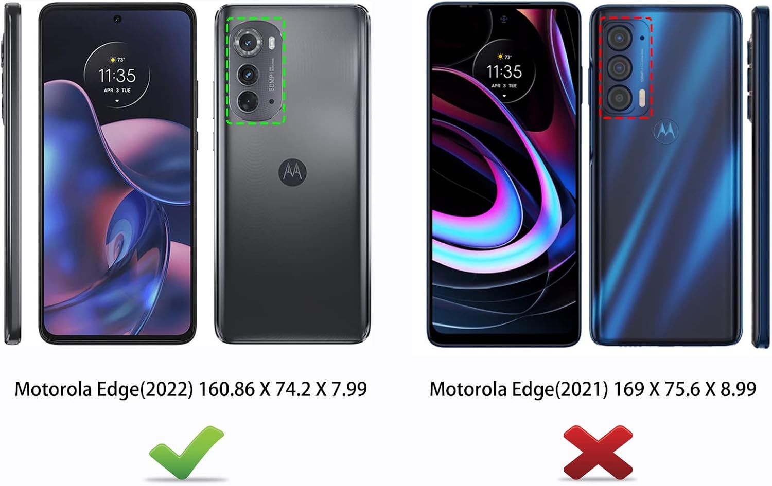 Qinmay Motorola Moto Edge 2022 – Funda resistente con 2 protectores de pantalla HD, color negro