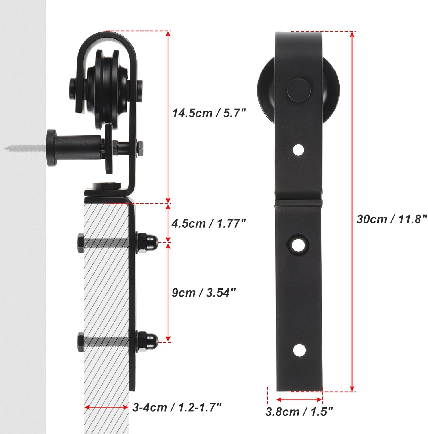 uxcell Kit de herrajes para puerta corrediza de granero plegable de 65 pulgadas para 2 puertas de armario, rodillo en forma de J de pista plana,