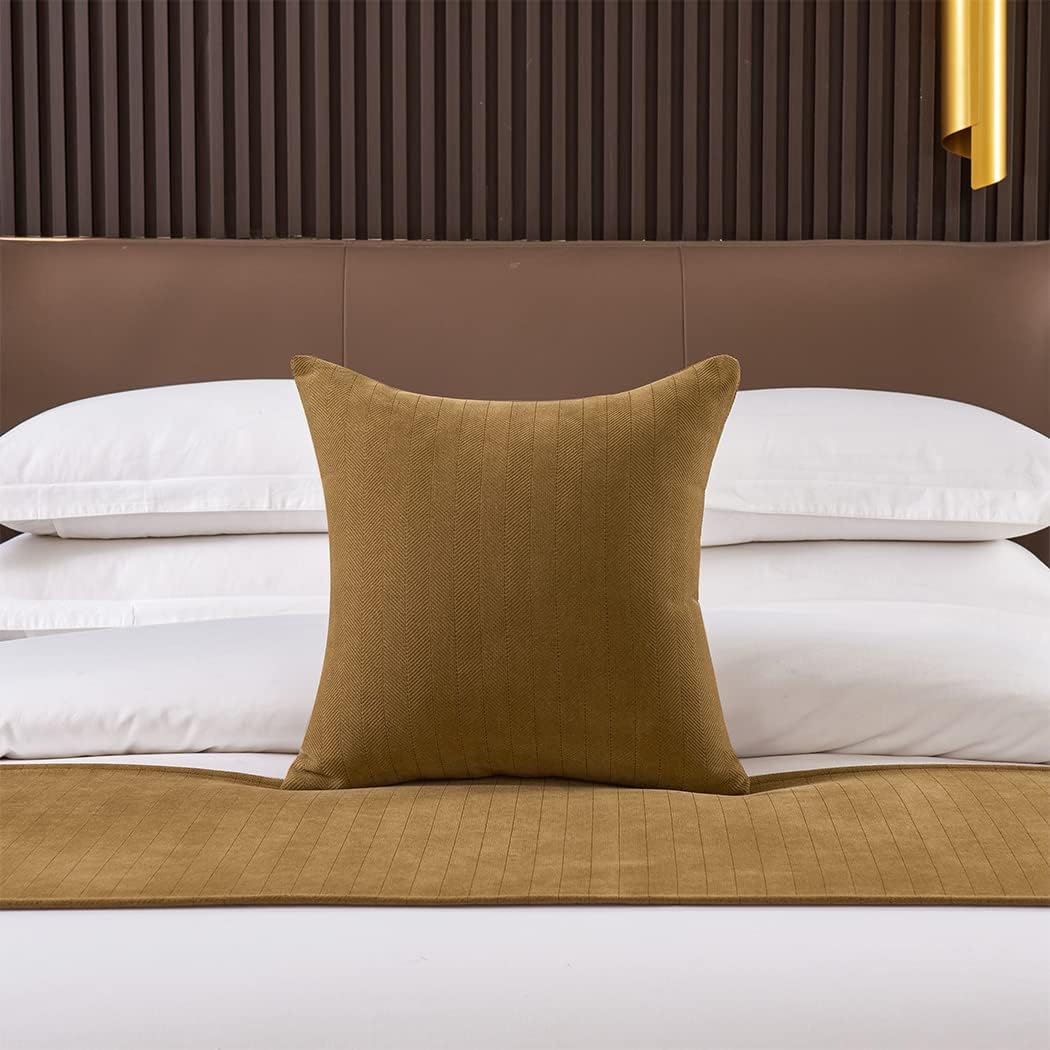 KOMAGOME – Bufanda de cama sólida, para cama de hotel, hostal, resorts, dormitorio (caqui, 102.4 x 18.9 in para cama de 6.6 ft)